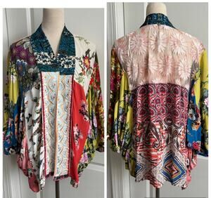 Multicolor Patchwork Floral Kimono Jacket - Lightweight Boho Wrap